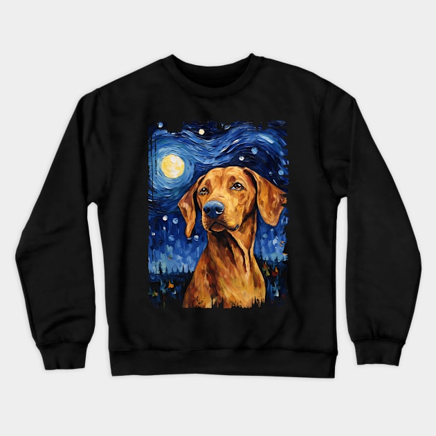 Redbone Coonhound Dog Starry Night Painting Dog Mom Dad Crewneck Sweatshirt by Zolman Cardle